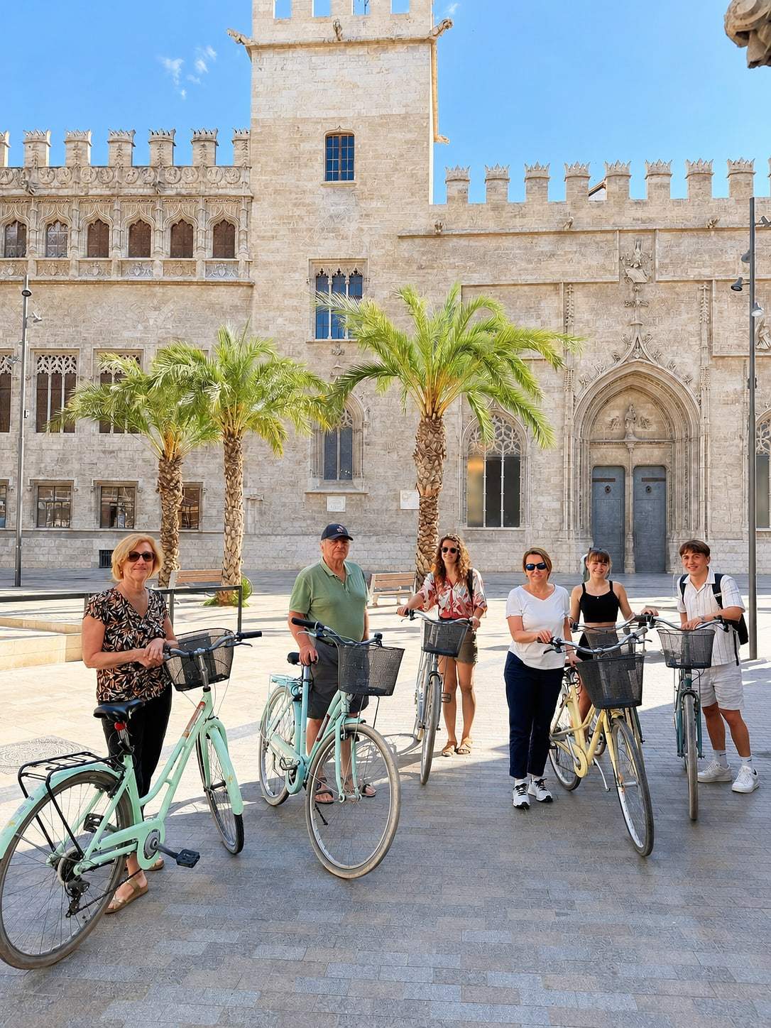 Guests with bikes in the historic centre of Valencia